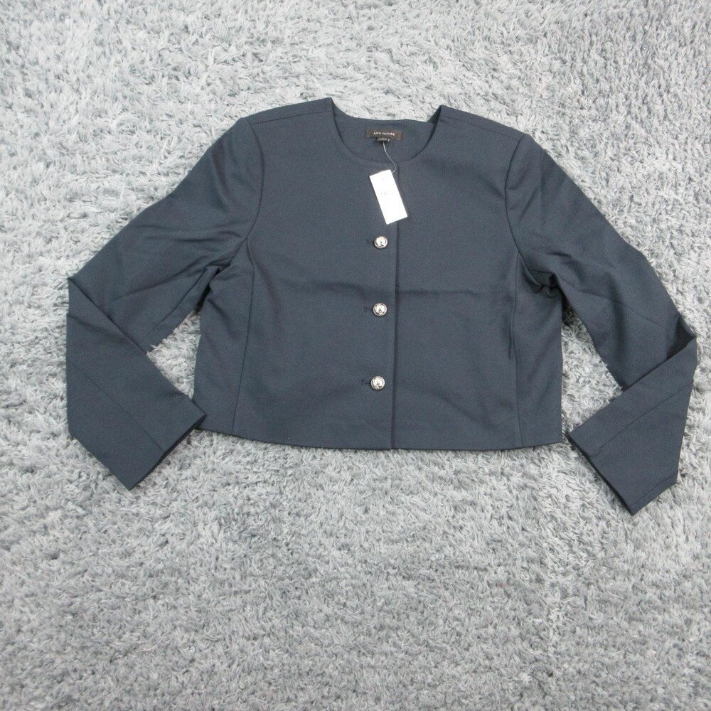 Ann Taylor Blazer Womens 10 Blue Cropped Lined Stretch Tailored Four-Button NWT